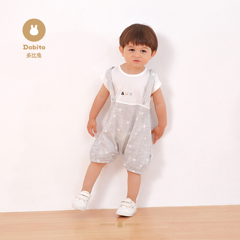 多比兔纯棉纱布婴儿连体衣新品