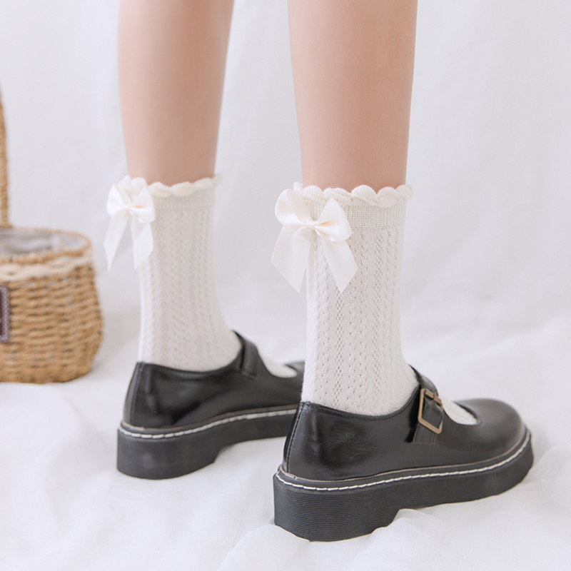 jk裙袜子可爱女日系软妹纯欲夏季配小皮鞋的中筒学院风白色蝴蝶结