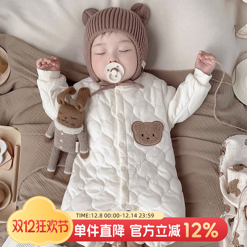 婴儿衣服连体衣秋冬夹棉外穿棉衣