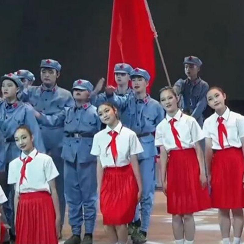 唱东方红祖国有我演出服军装红军闪闪红领巾合唱服少年有志舞蹈服