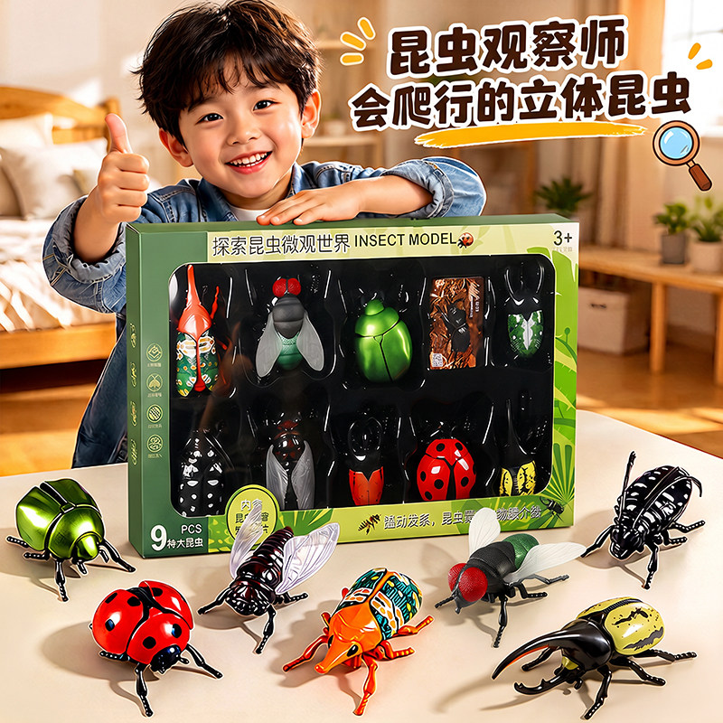 儿童发条有翅昆虫仿真立体甲壳虫子模型可动爬行玩具男孩生日礼物