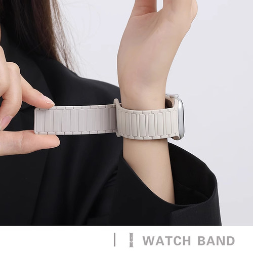 张婧仪同款适用iWatchs9表带苹果手表10代夏天透气Applewatchs8硅胶女款磁吸Ultra男SE运动41mm创意6/7星光色
