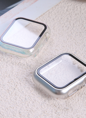 适用AppleWatch苹果手表S9钢化膜保护壳一体式iWatch S8夏天SE/7/6/5/4/3代全包套装超薄40/44/41/45保护套带