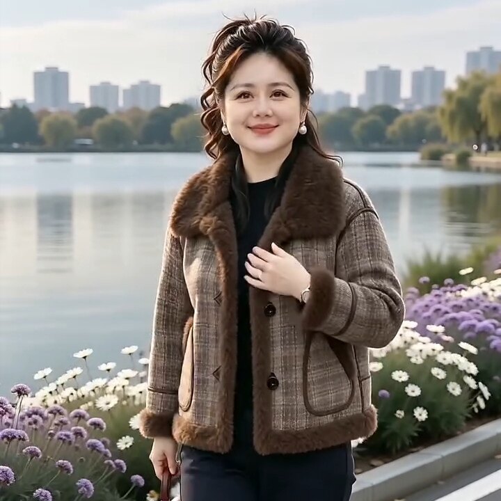 高档美拉德内里羊羔毛外壳雪尔绒保暖短外套大码遮肉宽松温暖过冬
