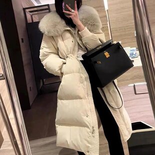 韩国狐狸毛羽绒棉服女中长款2026冬季新款收腰显瘦过膝加厚外套