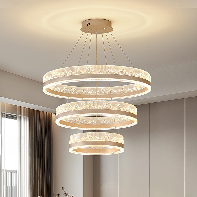 新款圈圈吊灯新中式禅意山峰压克力客厅客厅灯圆形楼梯卧室吊灯饭