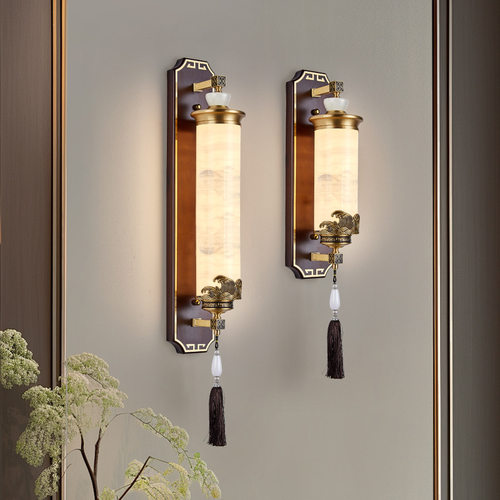 新中式客厅壁灯高级感真玉石