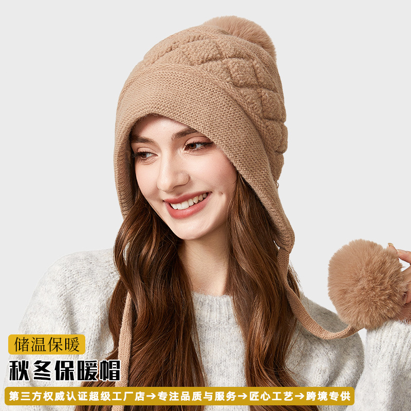 针织帽女欧美跨境秋冬新款加厚大头适合毛线帽亚马逊TEMU帽子工厂