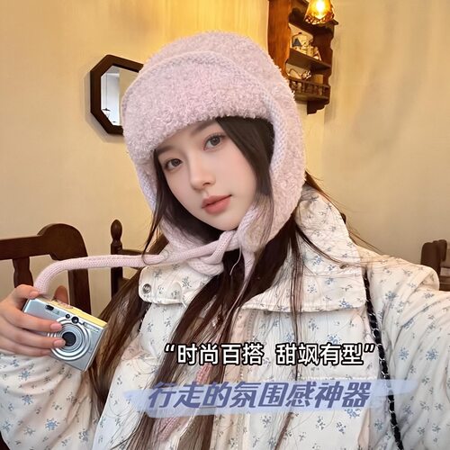简约小香风针织帽女冬季保暖加厚护耳包头毛线帽韩系潮牌冷帽
