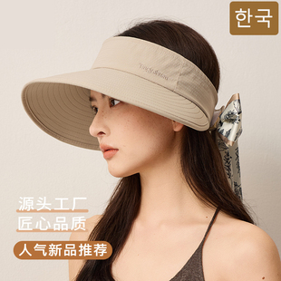 2026可拆卸丝巾绑带大沿空顶帽子女士夏天户外防紫外线遮光太阳帽
