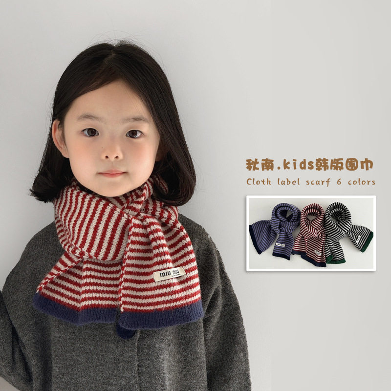 韩国儿童围巾冬季韩系学院风条纹保暖围巾男女宝宝针织毛线围脖