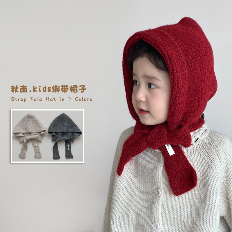 秋南 儿童围巾冬季绑带法拉帽男童女童保暖护耳帽宝宝针织毛线帽