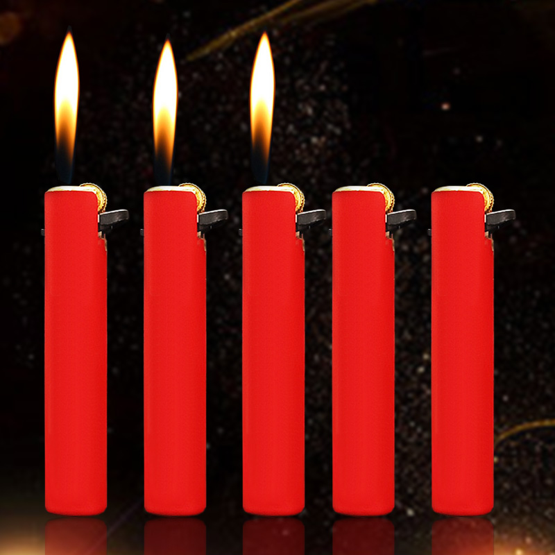 新款迷你金红色橡皮漆砂轮火石圆柱明火打火机创意可充气商超家用