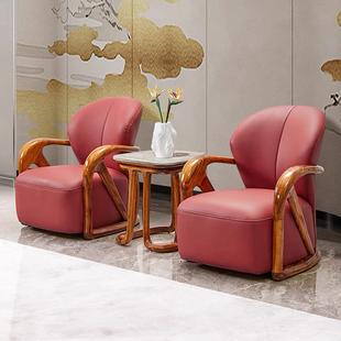 欧洛仕乌金木休闲椅懒人椅实木现代简约中式主人椅单人真皮沙发