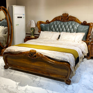 乌金木床欧式床全实木高端双人床高端美式别墅头层真皮储物床家具