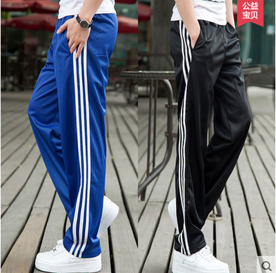 包邮运动长裤涤纶男两条杠初高中学生校服裤女校裤休闲裤宽松直筒