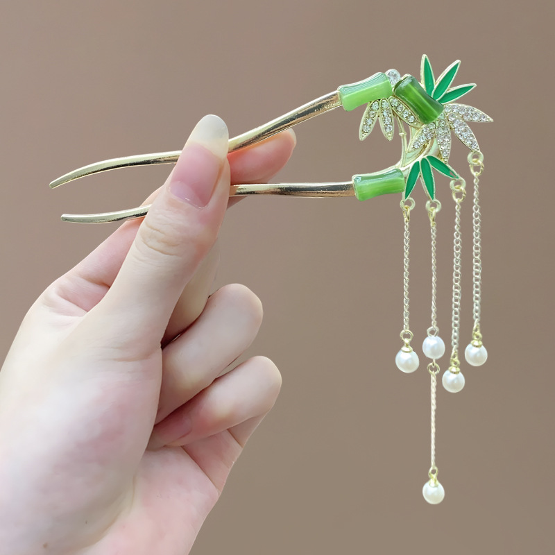 古风竹节U型发簪新中式流苏发钗