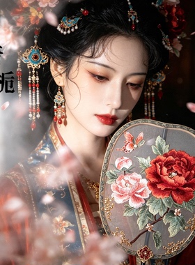 晴栀原创牡丹绣花团扇中式复古装饰拍照装饰新娘结婚道具扇子