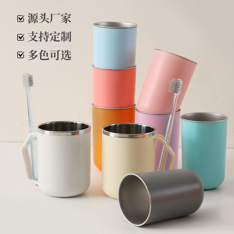 不锈钢漱口杯双层300ml牛奶杯咖啡杯水杯洗漱杯情侣儿童刷牙杯子
