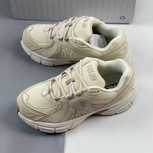 MLB 纽约洋基队 撞色Logo跑步鞋 男女同款 米黄色3ARNR025N-50BGS