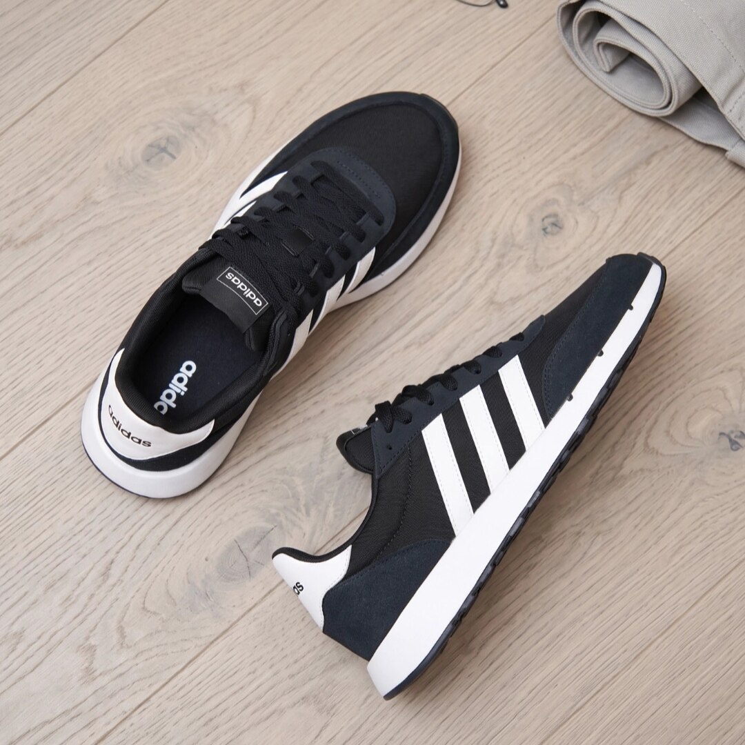 adidas neo Run 60s 2.0 复古低帮跑步鞋 男女同款 黑白JS3021