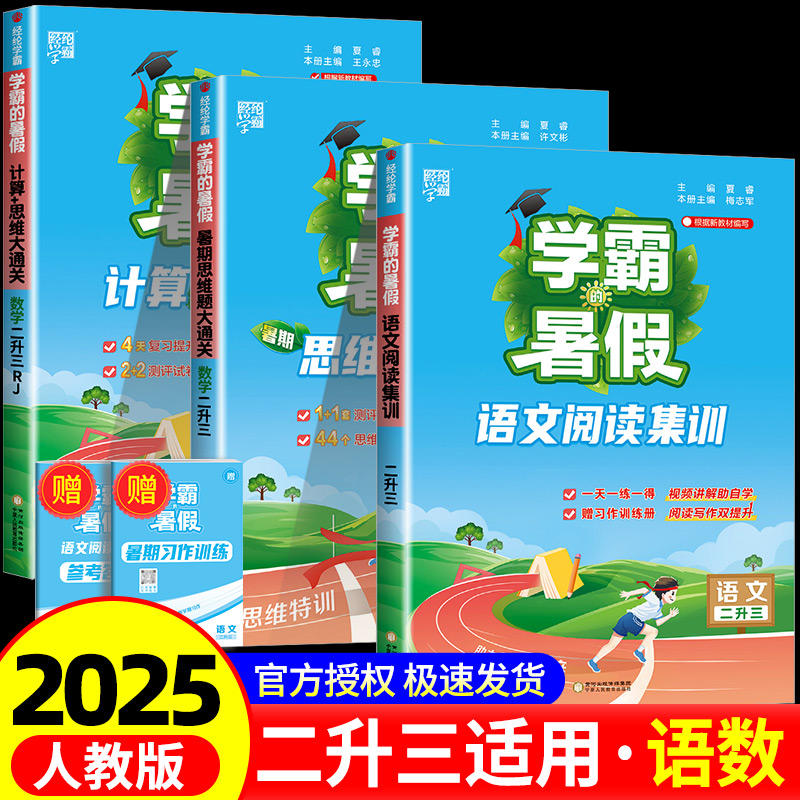 2025经纶学典学霸的暑假衔接2升3语文阅读集训数学计算思维大通关二升三人教版同步训练练习册题学霸的暑假总复习预习课本知识衔接