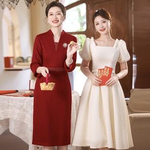 长袖 新款 新中式 冬季 高货红色旗袍妈妈装 高贵婚宴喜婆婆结婚晚礼服