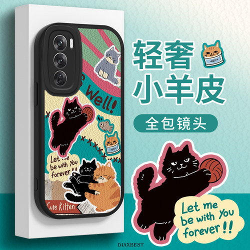 适用于OPPOReno13手机壳羊皮白猫