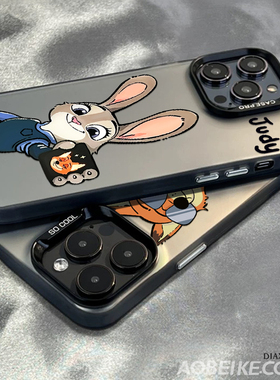 适用于苹果16手机壳手腕个性挂绳iPhone16ProMax高级金属彩银硬壳15Pro支架iPhone12创意兔子警官朱迪XS超薄