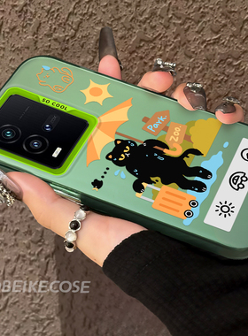 适用于vivoiqooneo9手机壳夏天旅游小猫8/9pro创意个性ins卡通新款6se高级绿色iQOONeo5/3彩银硬壳n7带支架女