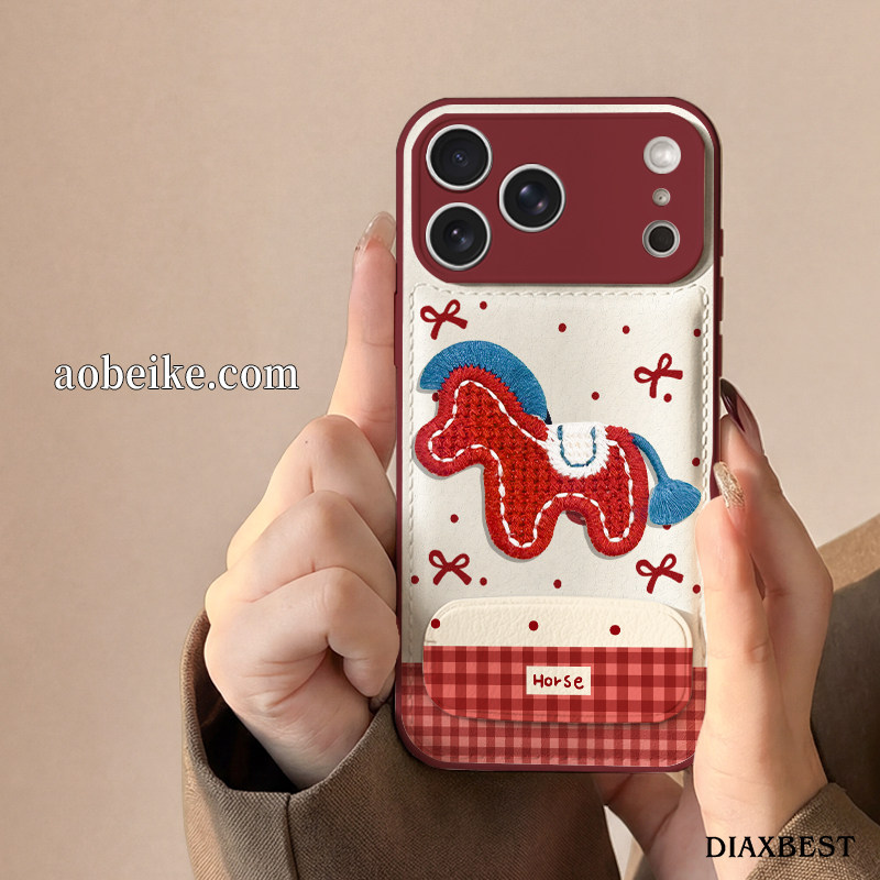 红马刺绣适用于苹果17promax手机壳iPhone16Pro新