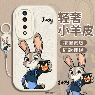 适用于华为荣耀100手机壳高级小羊皮90pro带挂环新款80/70全包镜头60网红兔子警官50硅胶保护套30/20女生防摔