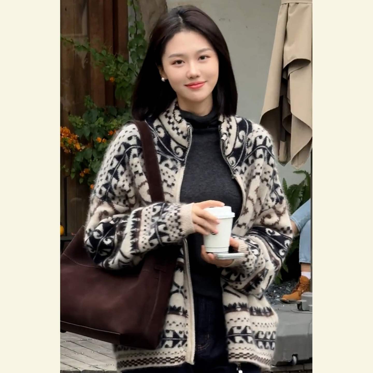 减龄软糯慵懒风印花开衫女