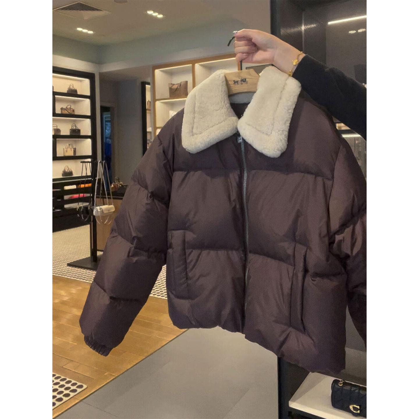 咖色毛领翻领短款羽绒服女冬