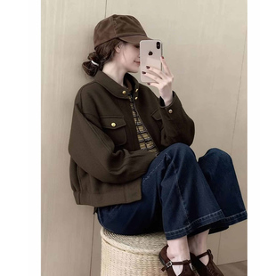 韩系小个子复古绝美巨好看的棕色短外套女2025秋冬新款洋气小上衣