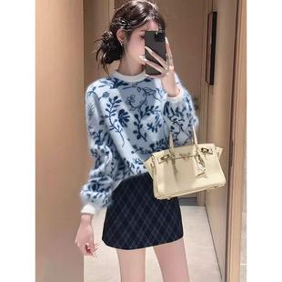 巨好看的冬装一整套大方得体轻奢高级感小个子花朵毛衣半身裙套装