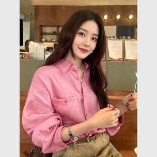 粉色棉麻防晒衬衫2026年春款女装新款通勤穿搭独特漂亮超好看上衣