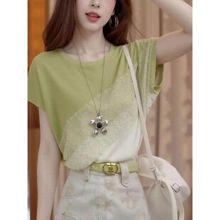 新款 T恤女2026夏季 韩版 时尚 舒适上衣 元 薄款 气轻活风绿色渐变短袖