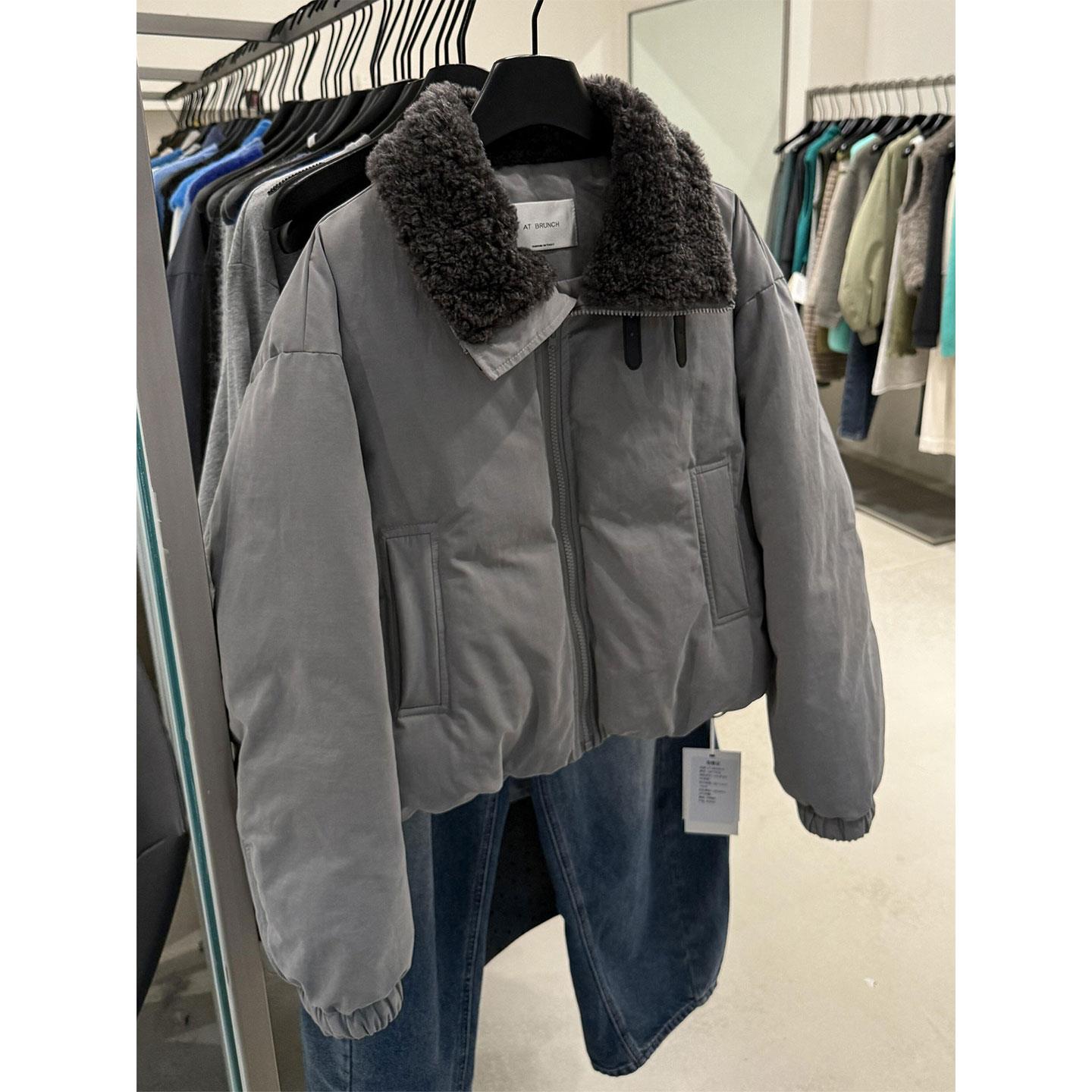 休闲百搭灰色毛领羽绒服女