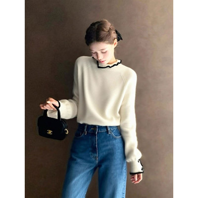 超好看白色针织打底衫女内搭上衣