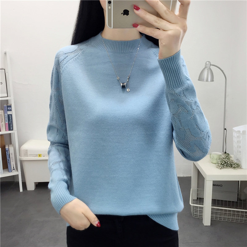 半高领蕾丝女士毛衣宽松内搭针织打底衫秋装2023新款洋气百搭上衣,女装/女士精品,毛针织衫,淘宝优惠券,粉丝福利购,淘宝优惠卷