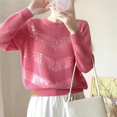 秋装2024新款早秋薄款镂空针织衫女设计感小众高级感宽松上衣百搭