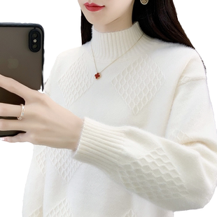 水貂绒毛衣女2025冬季新款加厚加绒针织打底衫半高领白色内搭上衣