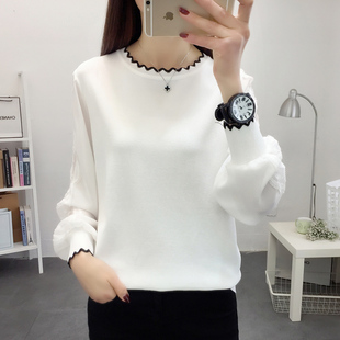 冰丝洋气针织打底衫 蕾丝雪纺衫 外穿宽松百搭上衣女 2023年新款 春季