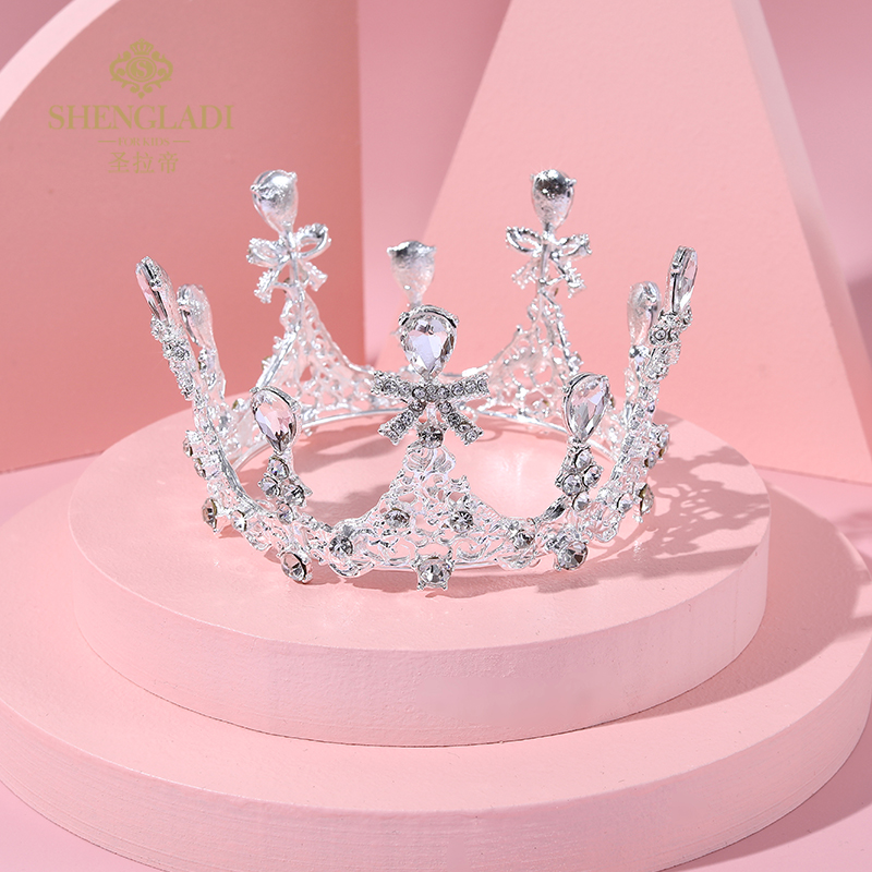 极速皇冠头饰g儿童公主小女孩王冠生日水晶发箍女童圆冠走秀演出