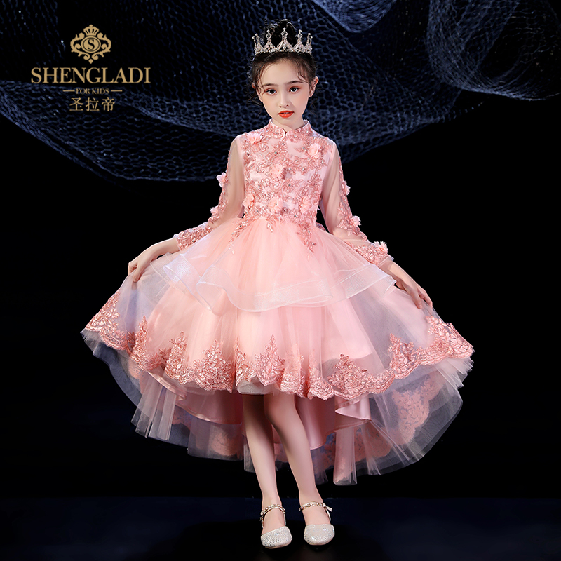 女童礼服裙c洋气公主婚礼旗袍花童婚纱裙粉色主持人生日钢琴演出