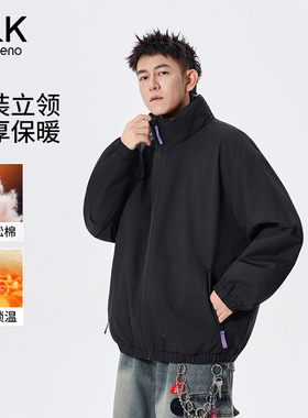 班尼路黑色工装立领棉衣男冬季2026新款青少年加厚保暖棉服外套E