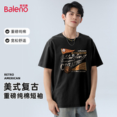 班尼路短袖 复古内搭宽松圆领体恤A 潮流纯棉重磅美式 t恤男夏季 新款