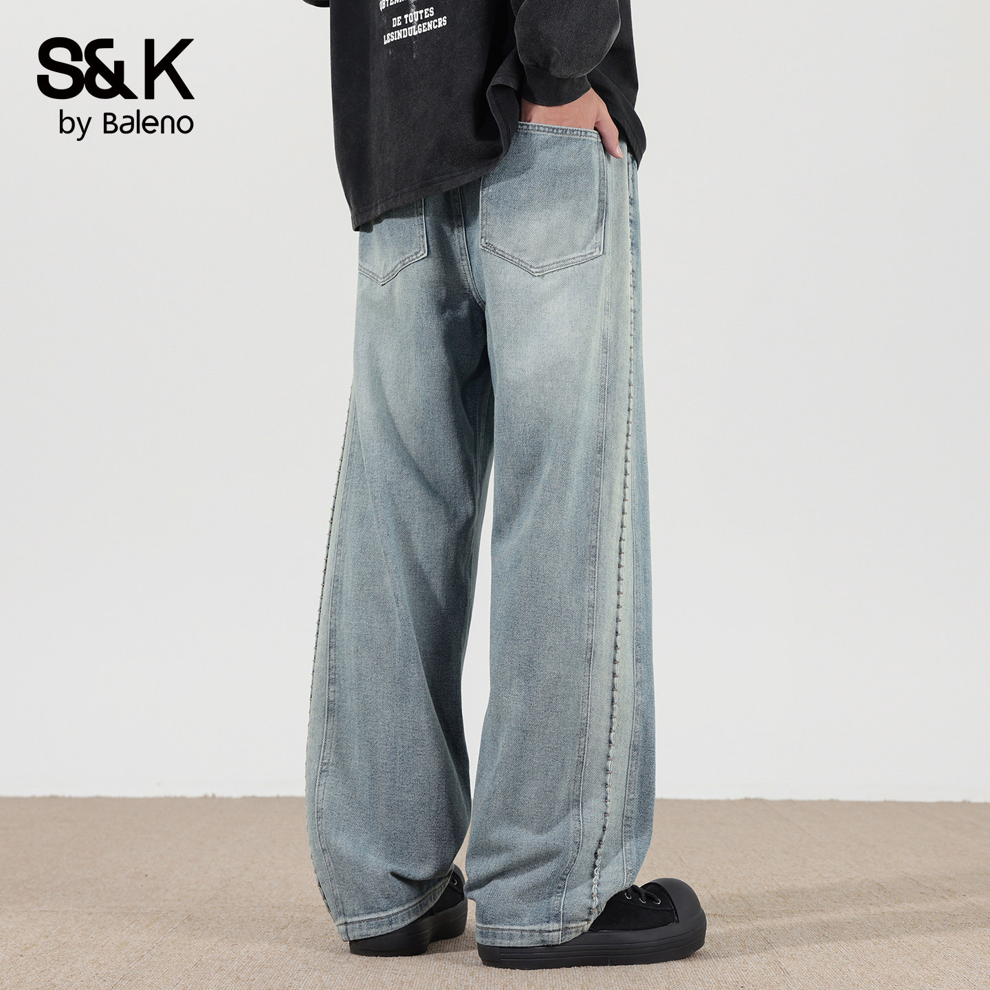 班尼路SK百搭牛仔裤男士秋冬季新款直筒宽松阔腿休闲水洗长裤子YS,男装,牛仔裤,淘宝优惠券,粉丝福利购,淘宝优惠卷