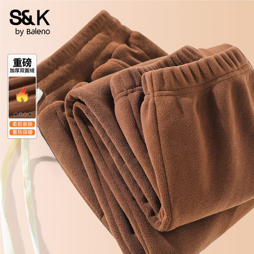 班尼路抓绒裤子男冬季加绒运动裤